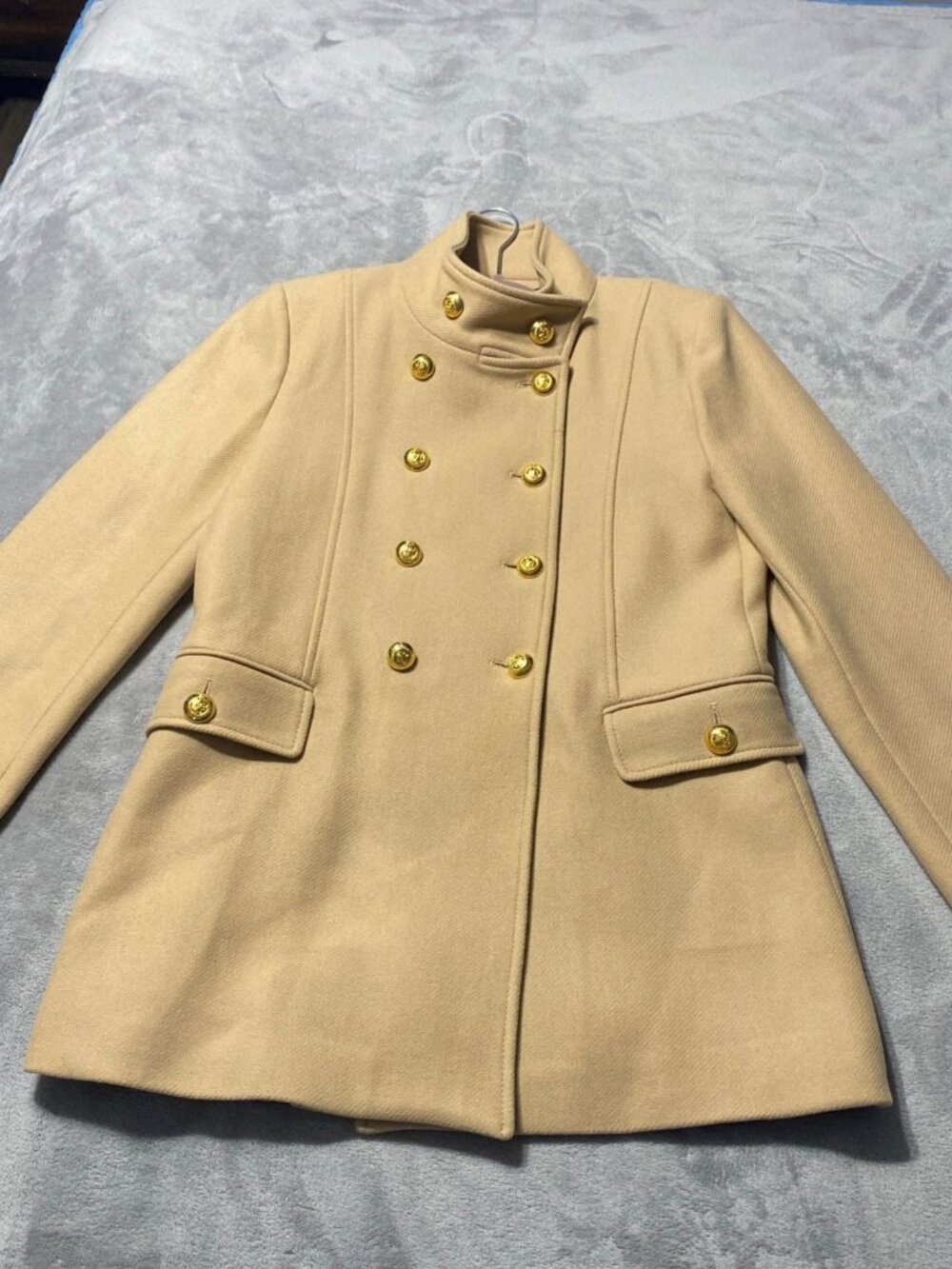 Zara Manteco Italian Wool Blend Fabric Camel/Tan Coat Made in Morocco Large